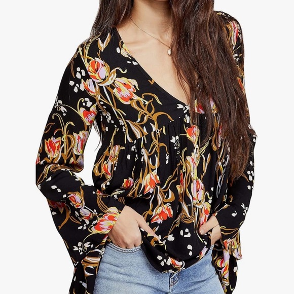 SOLD Free People Bella Printed Tunic Black Floral - Picture 11 of 11